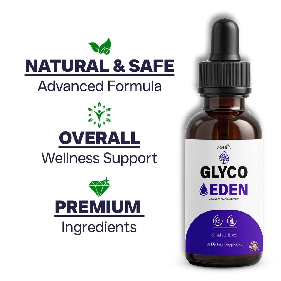 GlycoEden bottle beside the brand's three-point product panel